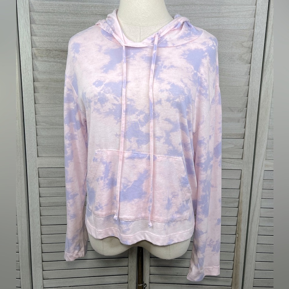 ALTERNATIVE APPAREL Tie Dye Cropped Long Sleeve Hoodie Pink/Purple-Medium